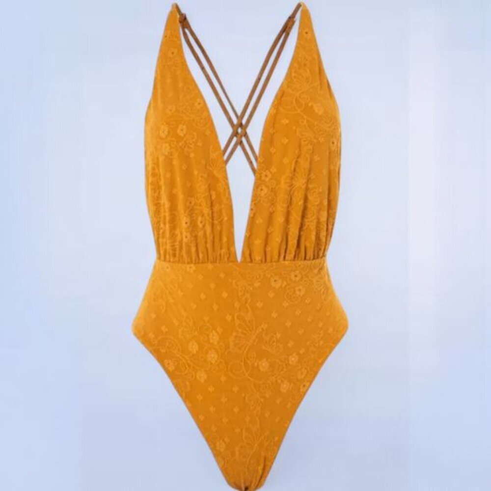 Maaji Reversible Safari Caramel Brown V-Plunge One Piece Swimsuit - Size Large